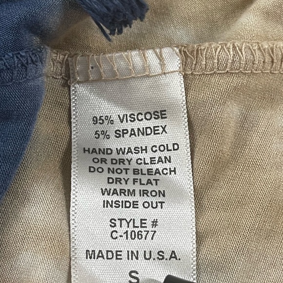 Chatoyant Women's Tie Dye Knee Length Dress S Bohemian Casual Navy Tan tassels - Picture 6 of 8